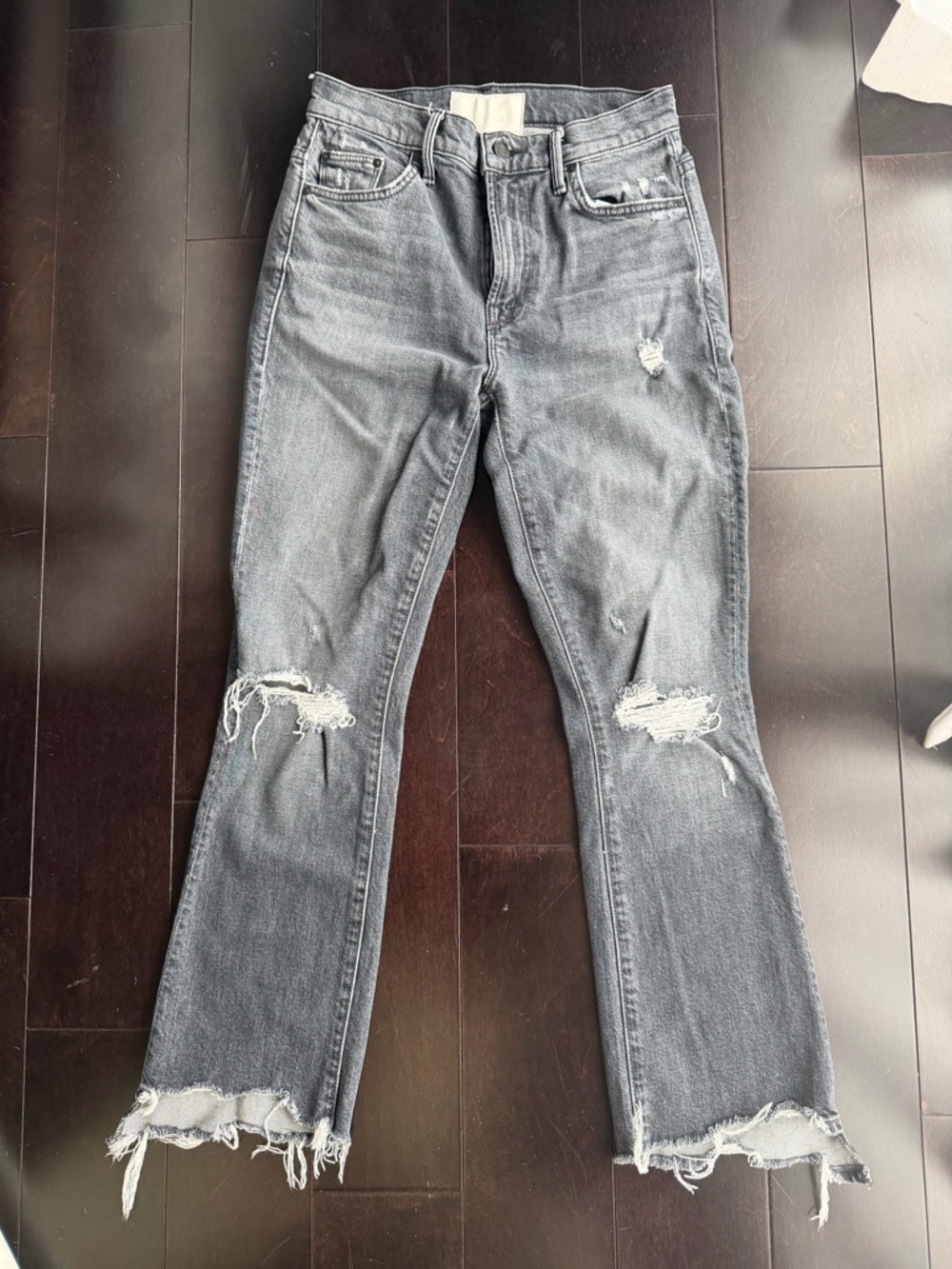 MOTHER Distressed Gray Flared Jeans